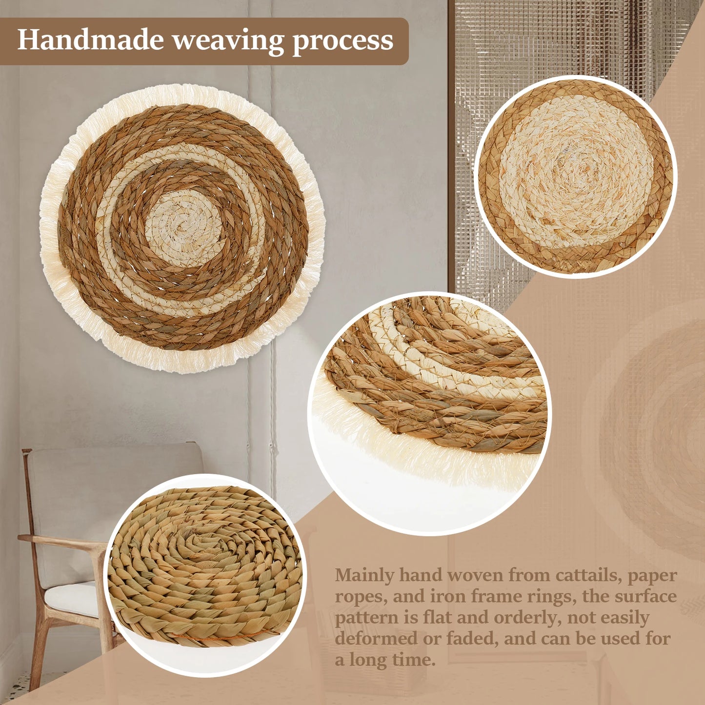 Natural Rattan Wall Basket Decor - Boho Handmade Farmhouse