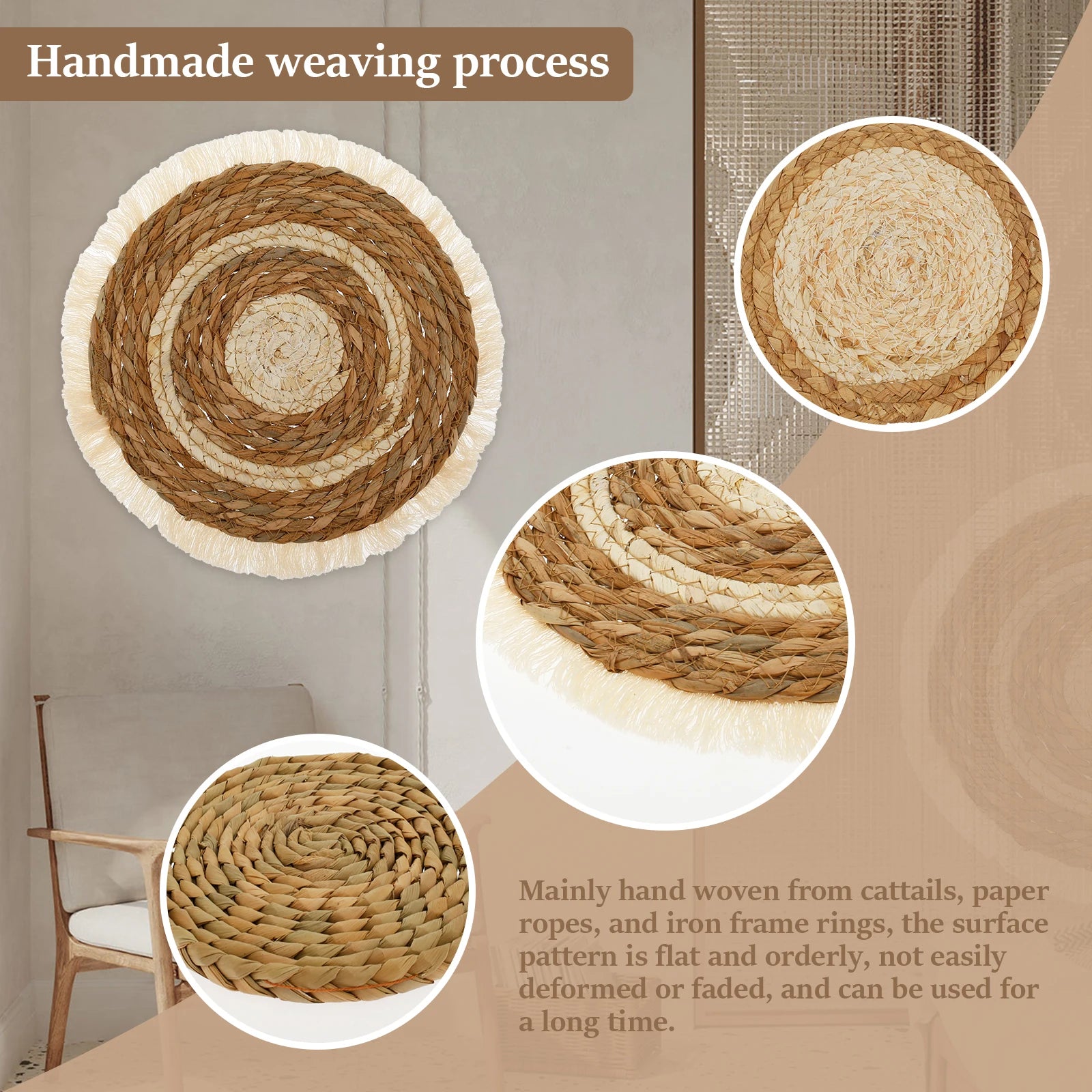 Natural Rattan Wall Basket Decor - Boho Handmade Farmhouse